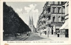 CPA Wiesbaden Rheinstrabe put Ringkirche Rue of the Rhine with church Rhine street with church
