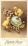 CPA Fantaisie Easter Paques poussins