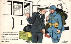 CPA Reserve do not get into this train II is reserve with the Minister for the War Illustrator Spahn Militaria