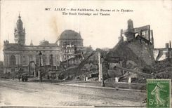 CPA Lille Street Faidherhe the purse and the Theater The Stock Exchange and Theater Militaria