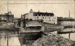 Gran guerra de CPA Compiegne el puente de Pedro destruido por el genio frances