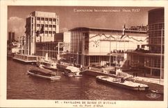 CPA Exposition internationale Paris 1937 Pavillon de la Suisse et d Italie Vue du pont d Iena