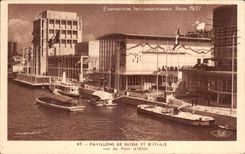 CPA Exposition internationale Paris 1937 Pavillons de la Suisse et de l Italie vus du pont d Iena