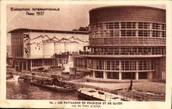 CPA Exposition Internationale Paris 1937 les pavillons de belgique et de suisse