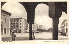 CPA Maroc Rabat Perspective de I avenue Dar-et maghzen