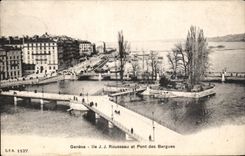 CPA Geneva Island J J Rousseau and Pont of Bergues