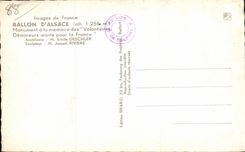 CPA Ballon D Alsace Route Monument a la memoire des Volontaires Demineurs morts pour la France