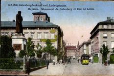 CPA Mainz Gutenbergdukmal und Ludwigstrasse Maynce Monument de Gutenberg et Rue de Louis