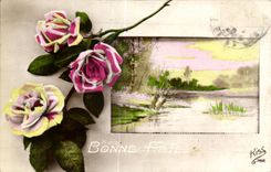 CPA Fantaisie Bonne Fete Rose