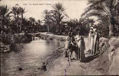 CPA North Africa a Wadi in Oasis Ass Donkey