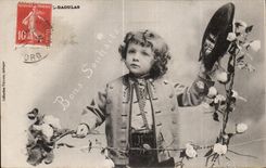 CPA Bons Souhaits Plougastel Daoulas enfant Folklore Costume Coiffe