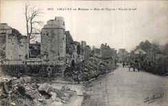 CPA Chauny in Ruins Street of Militaria Boundary-line