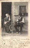 CPA La Grande veille en Bresse Folklore Costume Musique Fileuse