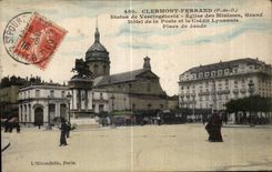 Estatua de CPA Clermont-Ferrand de la iglesia de Vercingetorix del hotel grande de Minitimes la oficina de correos y los lugares de Gredit Lyonnais de Ja