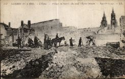 CPA War Spine village in ruins At bottom I intact Church Militaria