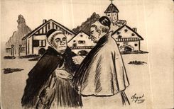 CPA Pays Basque old women Chattering Legate Folklore Costume