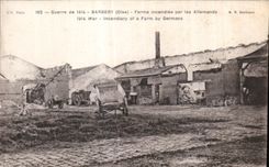 El fuego determinado de la firma de CPA Barbery (Oise) por a la guerra de los alemanes incendiaria apagado tiene granja de germans Militaria