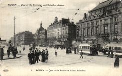 CPA Rouen Quay of the Stock Exchange and Course boeildieu Tram