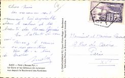 Low CPA Pau Pyr Train station and Slopes of Jurancon seen since the Boulevard of the Pyrenees