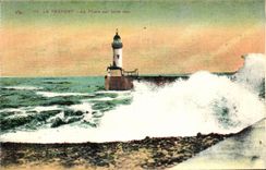 CPA Treport the Lighthouse by strong sea Lighthouse