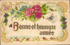 CPA Fantaisie Fleurs Rose Bonne heureuse annee