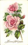 CPA Fantaisie Fleurs Rose Anniversaire