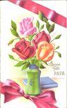 CPA Fantaisie Fleurs Rose Bonne fete papa