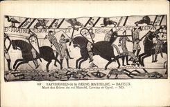 CPA Tapisseries de la Reine Mathilde Bayeux Mort des freres du roi Harold Lewine et Gyrd