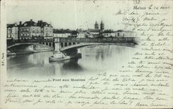 CPA Melun Bridge with Moulins