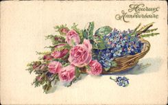 CPA Fantaisie Fleur Heureux Anniversaire