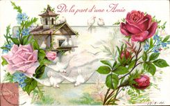 CPA Fantaisie Fleur De la part d une amie Colombe 