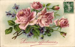CPA Fantaisie Fleur Souvenir affectueux Roses 
