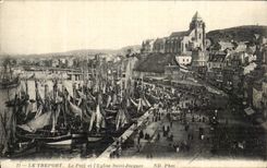 CPA Treport the Port and I Church Saint Jacques Boats