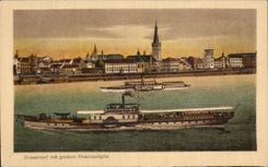 CPA Dusseldorf mit grosem Rheindampfer Bateau Boat