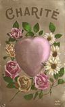 CPA Fantaisie Fleur Charite Coeur Heart
