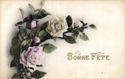 CPA Fantaisie Fleurs Bonne Fete Roses