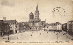 CPA Lisieux La Place Thiers La Cathedrale et la Poste L Ancien Palass Episeopal