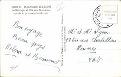 CPA Besancon Les Bains le barrage et l ile des moineaux vus de la promenade Micaud