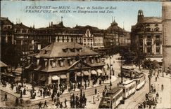 CPA Francfort en el lugar del mein de las tranvias de Schiller y de Zeil