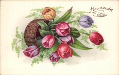 CPA Fantaisie Fleurs Heureute Fete