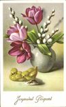 CPA Fantaisie Fleurs Joyeuses Paques