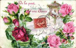 CPA Fantaisie Fleurs De la Part d une amie colombe 