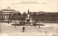 CPA the High Loire Pittoresquc Puy Crozalier Fountain Law courts and the Theater