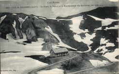 CPA el collar de las montanas de Galibier el camino el tunel y el restaurante de Galibier