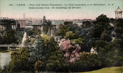 CPA Paris Park of the Chaumont Hillocks the Suspended bridge and the View-point Hillocks Chaumont Park The Chain Bridge and View-point