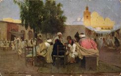 Cafe y mezquita Arabes Argelia de CPA