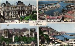 CPA Oran View on the Port the Place rech and the Theater the Port and it