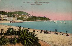 CPA Niza la playa de Basilea de los Angeles que la bahia de la playa pesca con cana