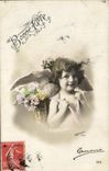 CPA Fantaisie Fleurs Enfant Bonne Fete Ange Angel 