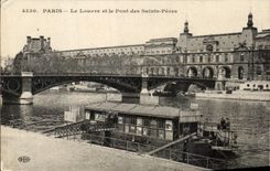 CPA Paris the Louvre and the bridge of the Saints Fathers Barge Menier Chocolate